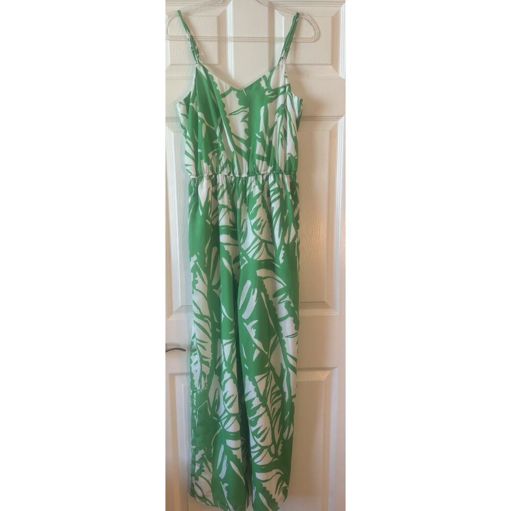 Lilly Pullitzer Jumpsuit Romper Medium Green Tropical Wide Leg Pockets